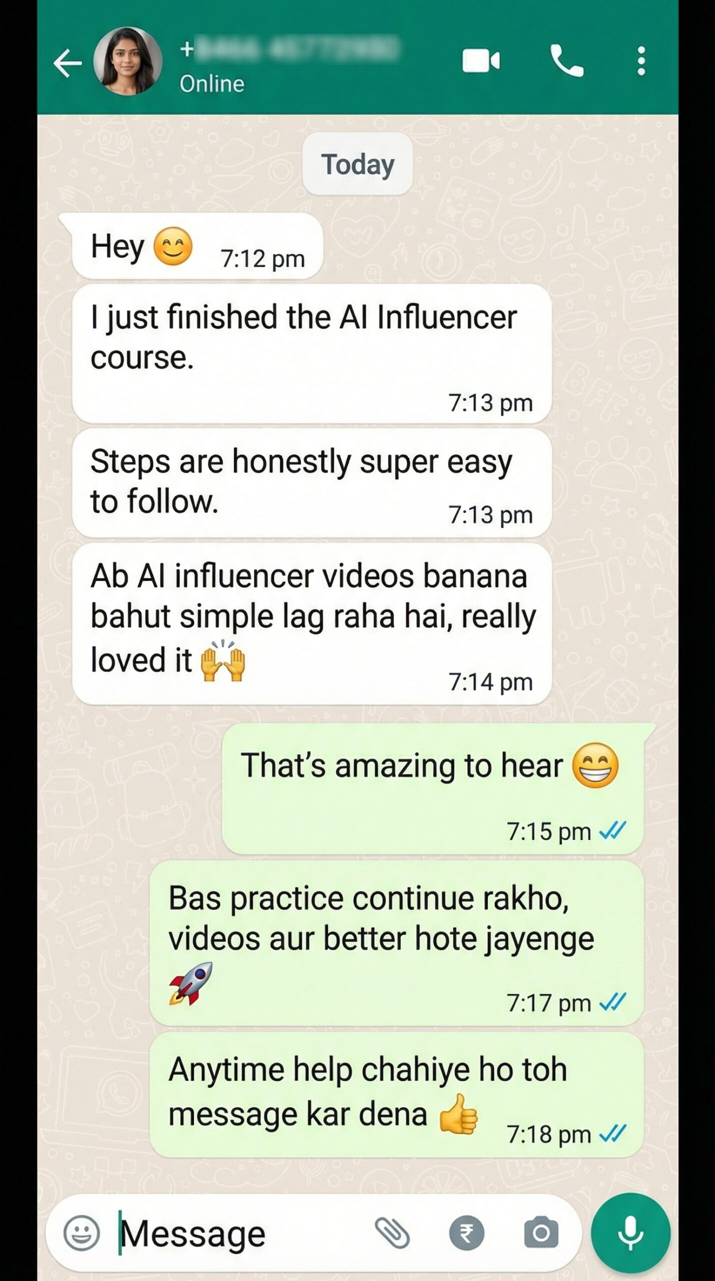 Student Testimonial WhatsApp Chat 1