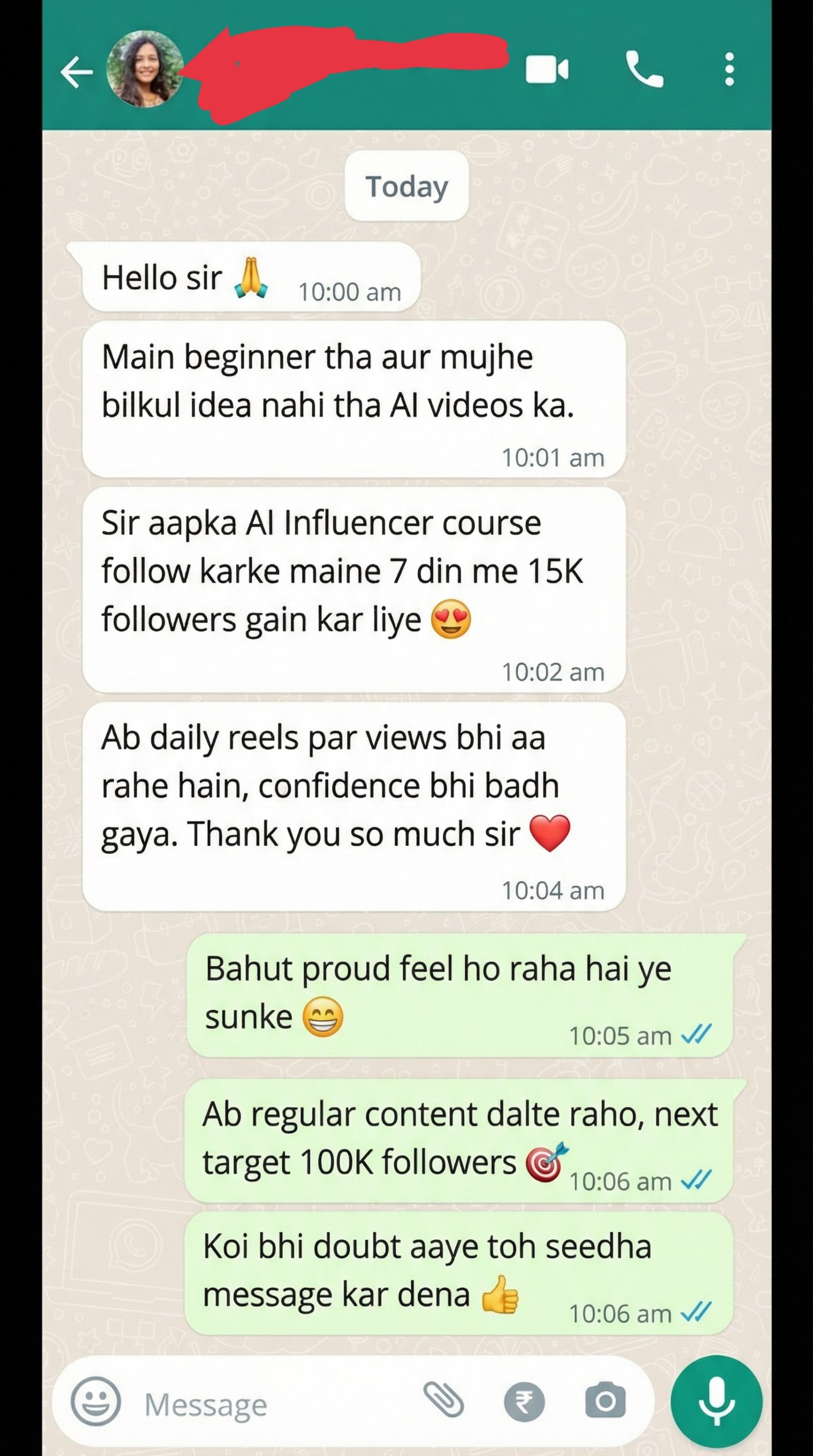 Student Testimonial WhatsApp Chat 2